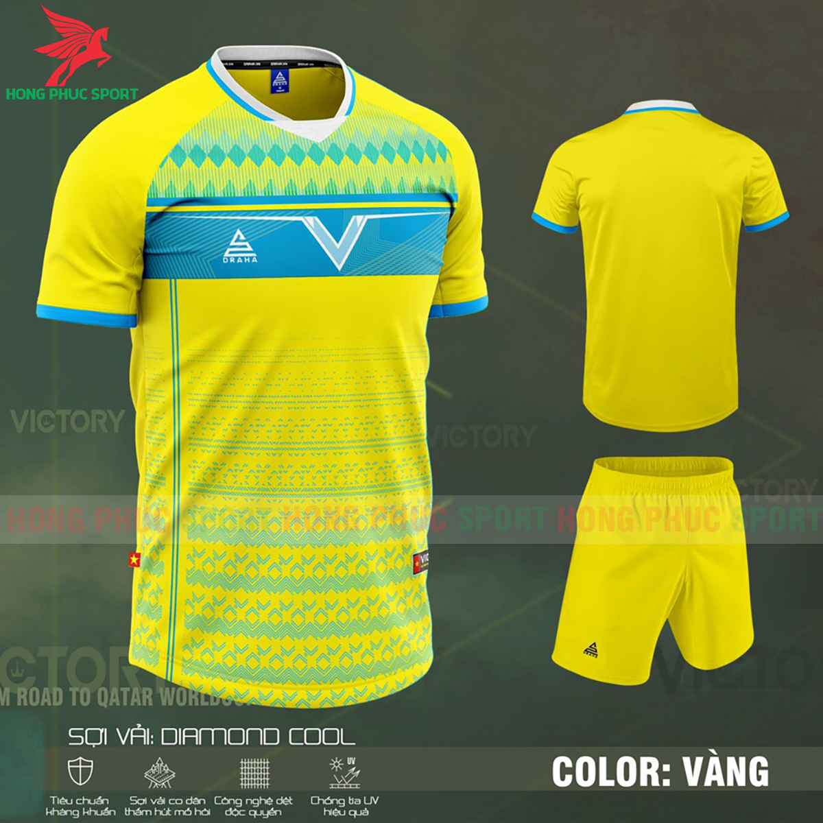 ao-bong-da-khong-logo-draha-victory-2022-vang-xanh-ngoc