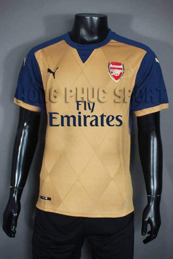 Đồ đá banh Arsenal 3D 2015-2016 sân khách màu vàng đồng Đồ đá banh Arsenal 3D 2015-2016 sân khách màu vàng đồng