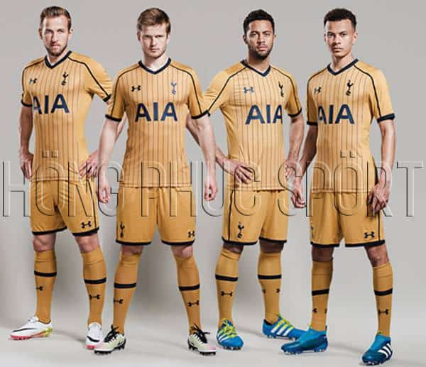Bộ quần áo đấu Tottenham 20162017 sân khách mẫu thứ 3 mầu vàng đồng