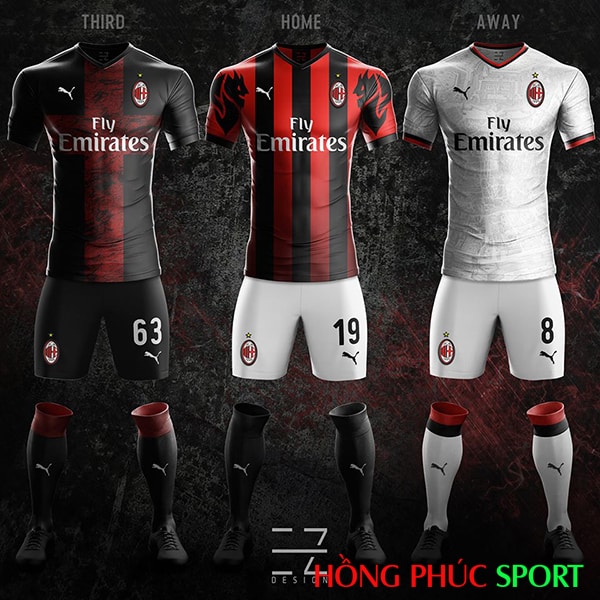 Trọn bộ 3 áo đấu AC Milan do EZ Design thiết kế