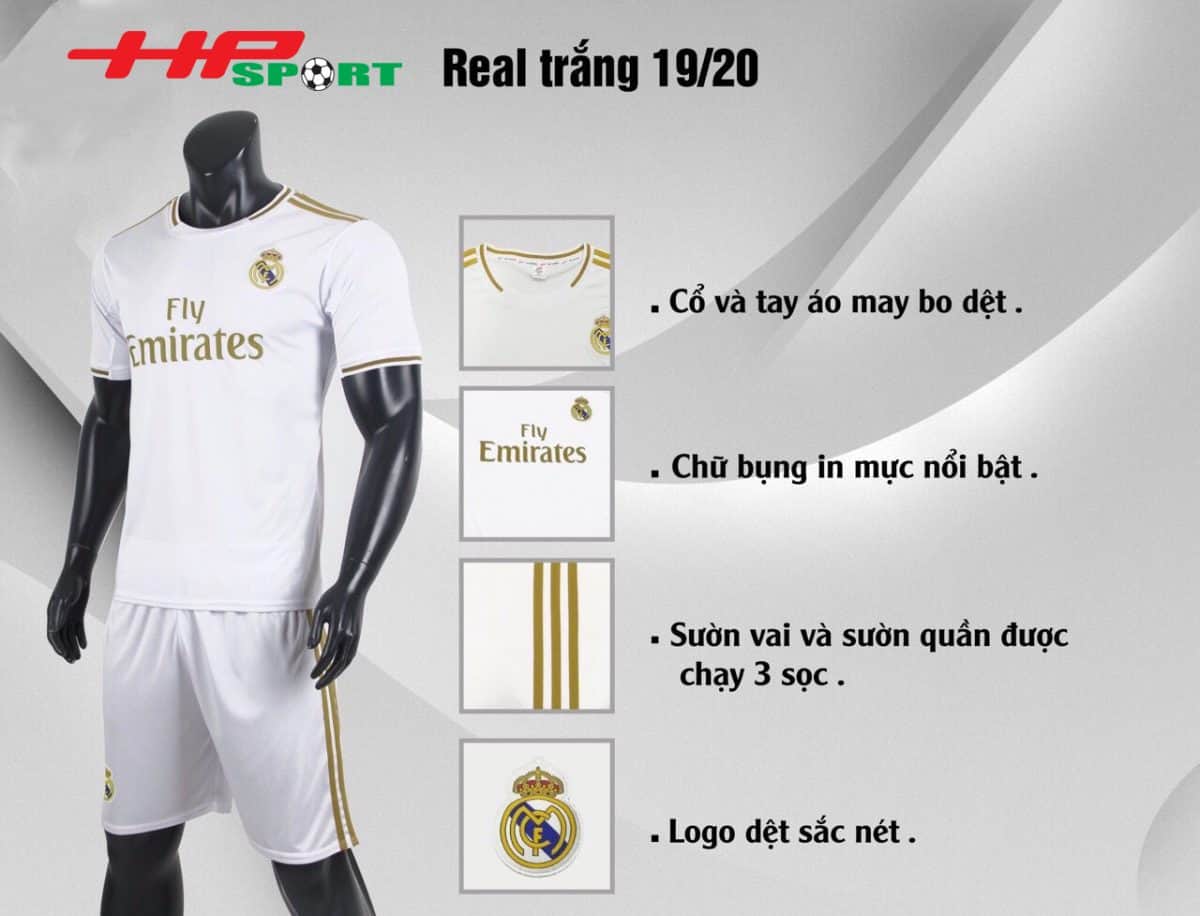 ÁO BÓNG ĐÁ REAL MADRID SÂN NHÀ 2019 2020 MÀU TRẮNG ÁO BÓNG ĐÁ REAL MADRID SÂN NHÀ 2019 2020 MÀU TRẮNG