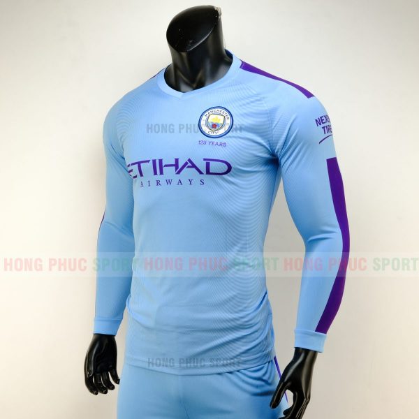 ÁO BÓNG ĐÁ MANCHESTER CITY DÀI TAY SÂN NHÀ 2019 2020 MÀU XANH