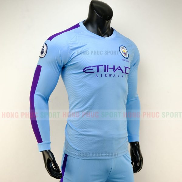 ÁO BÓNG ĐÁ MANCHESTER CITY DÀI TAY SÂN NHÀ 2019 2020 MÀU XANH