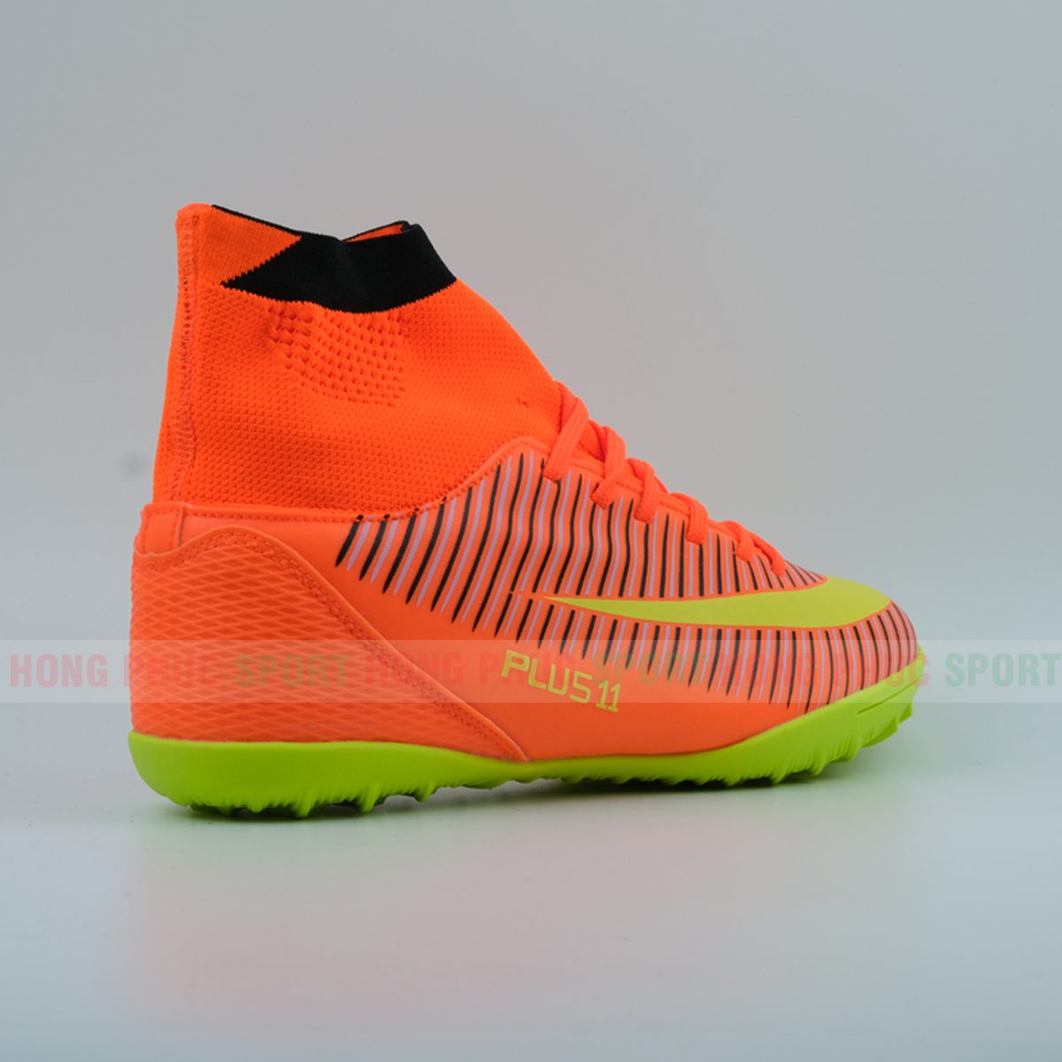 Giày đá bóng cao cổ cao cấp sân cỏ nhân tạo Plus 2019 cam đế xanh Giày đá bóng cao cổ cao cấp sân cỏ nhân tạo Plus 2019 cam đế xanh
