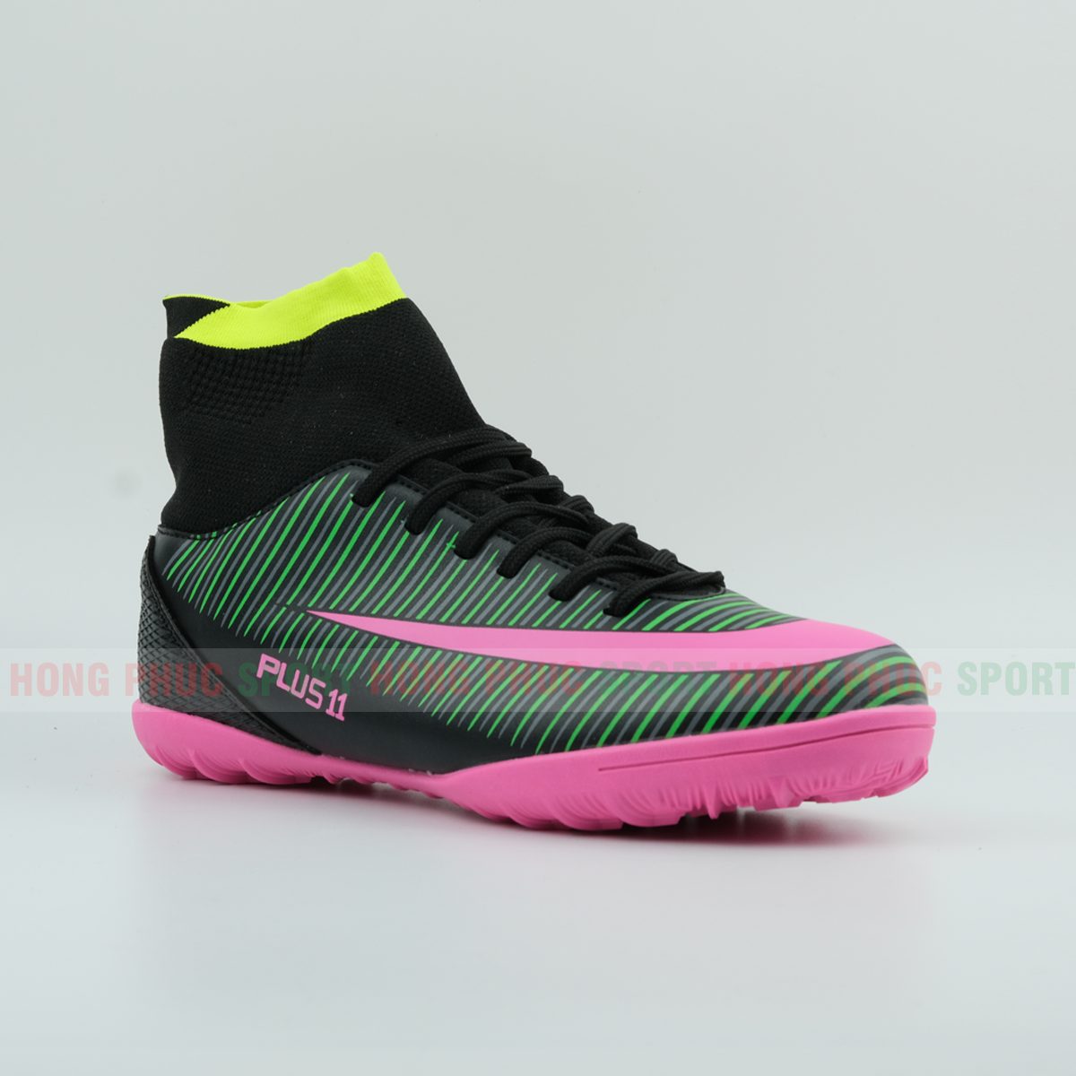 Giày đá bóng cao cổ cao cấp sân cỏ nhân tạo Plus 2019 đen đế hồng