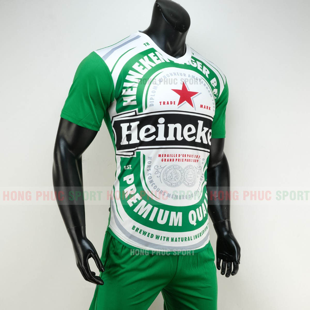 Áo Đá Bóng Thương Hiệu Bia Heineken 2019 2020 Màu Xanh - Thun Lạnh Cao Cấp