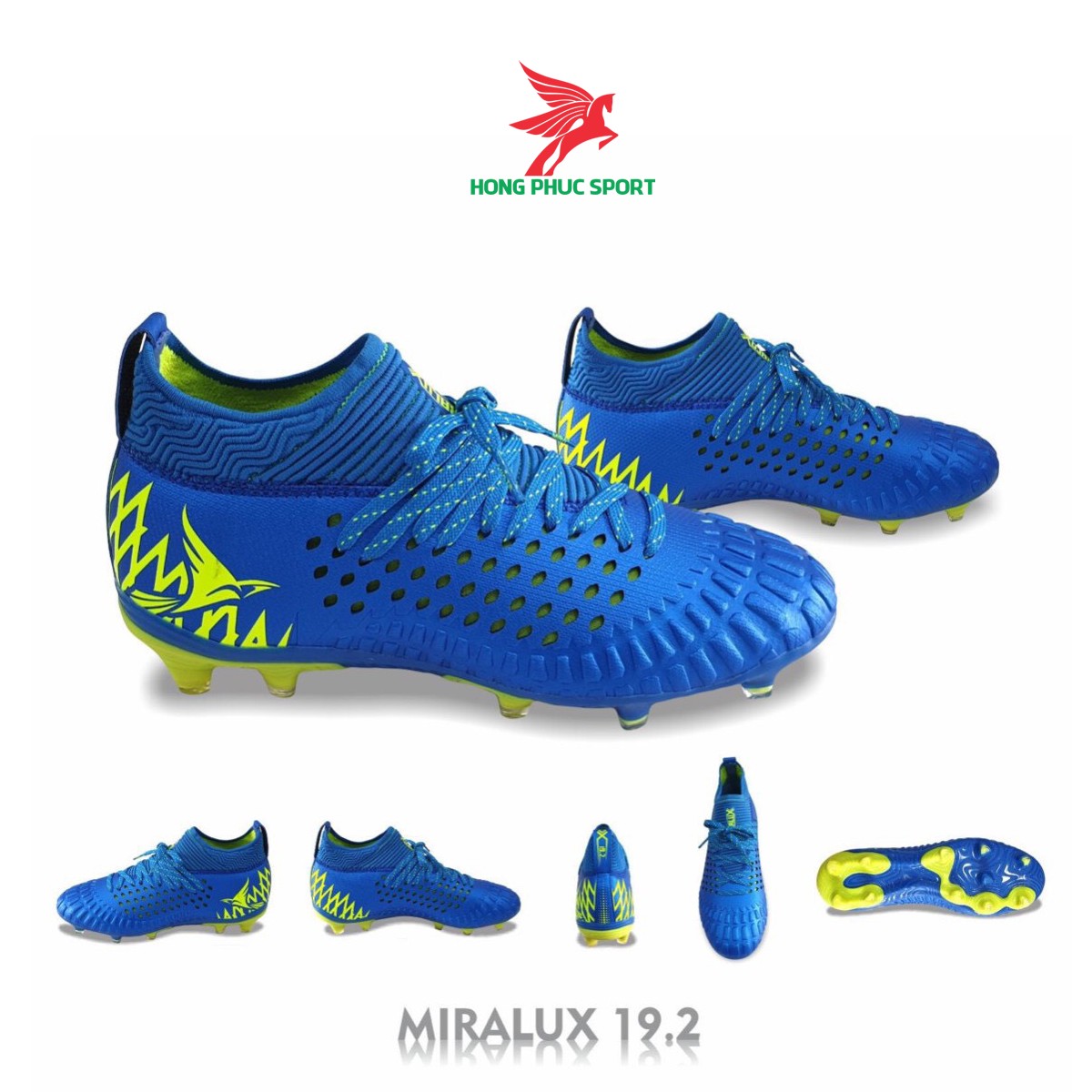 Giày đá bóng cổ cao Mira Lux 19.2 xanh dương sân cỏ tự nhiên khâu ...