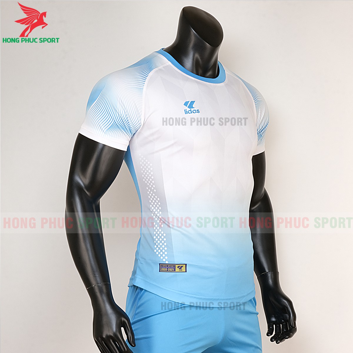 áo bóng đá không logo Mizuno trắng xanh biển 4