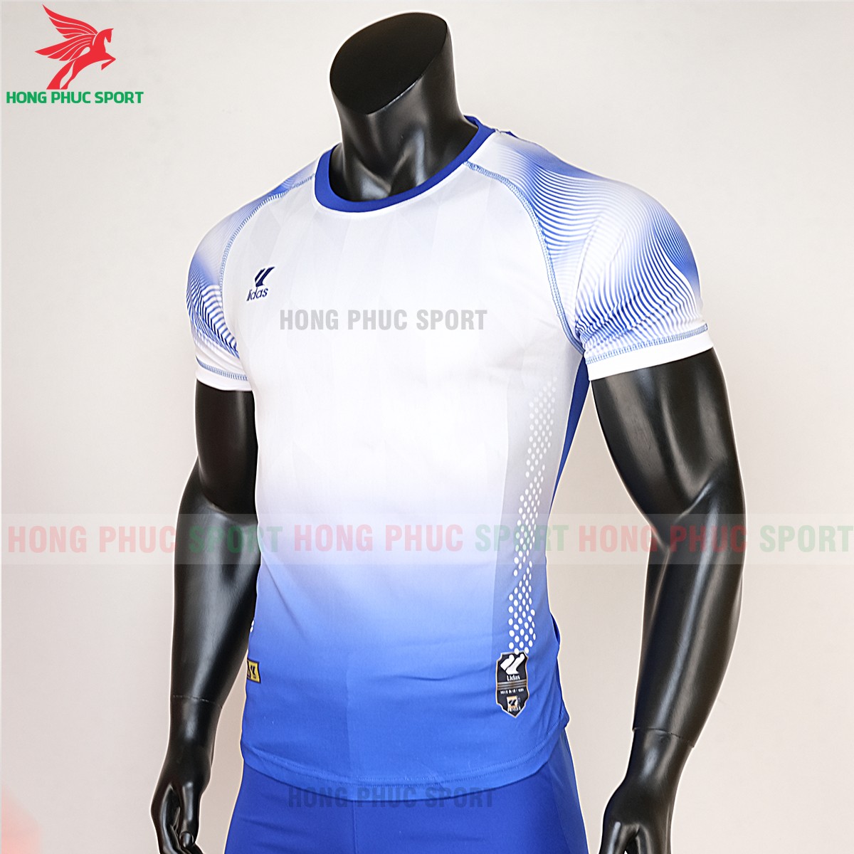 áo bóng đá không logo Mizuno trắng xanh dương 3