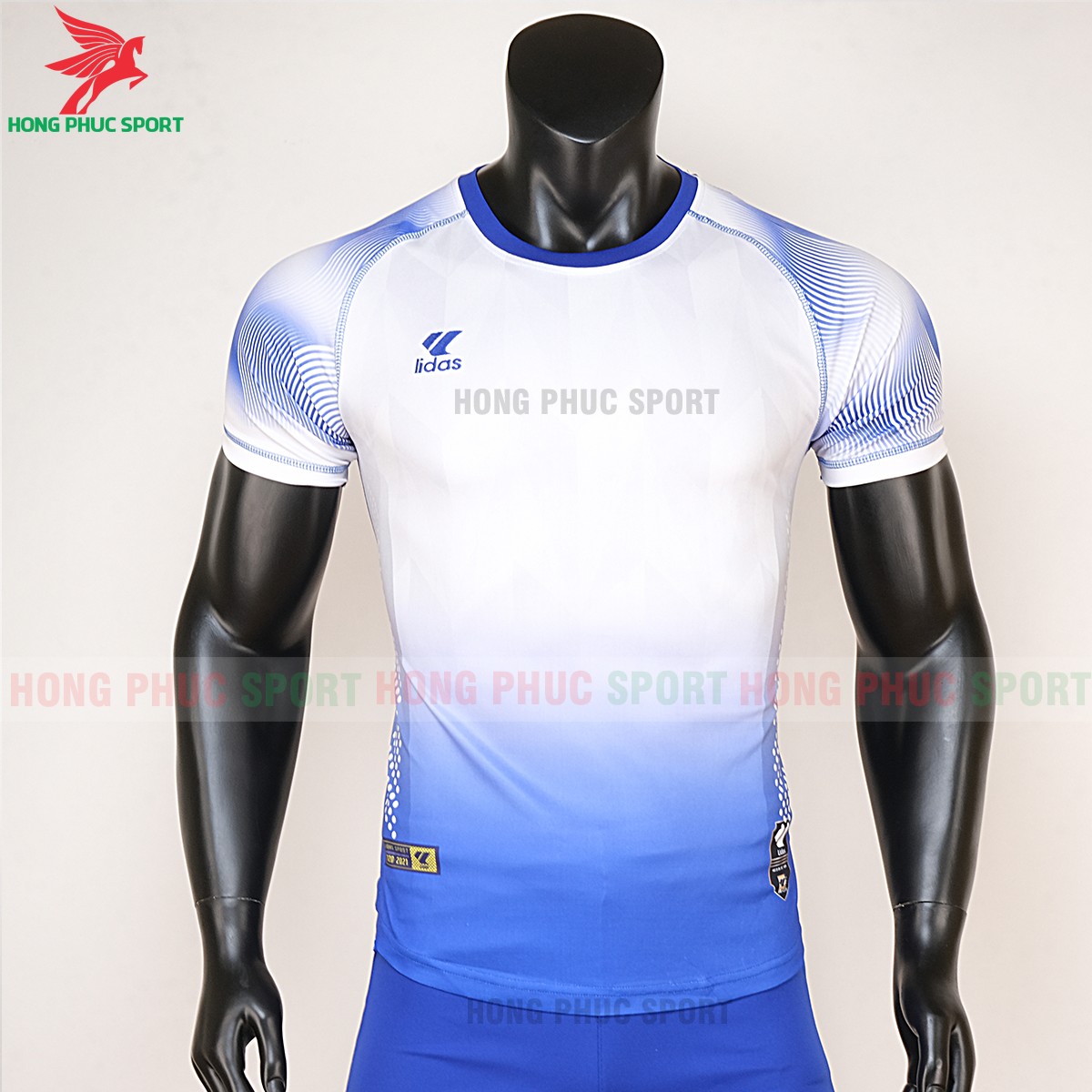 áo bóng đá không logo Mizuno trắng xanh dương
