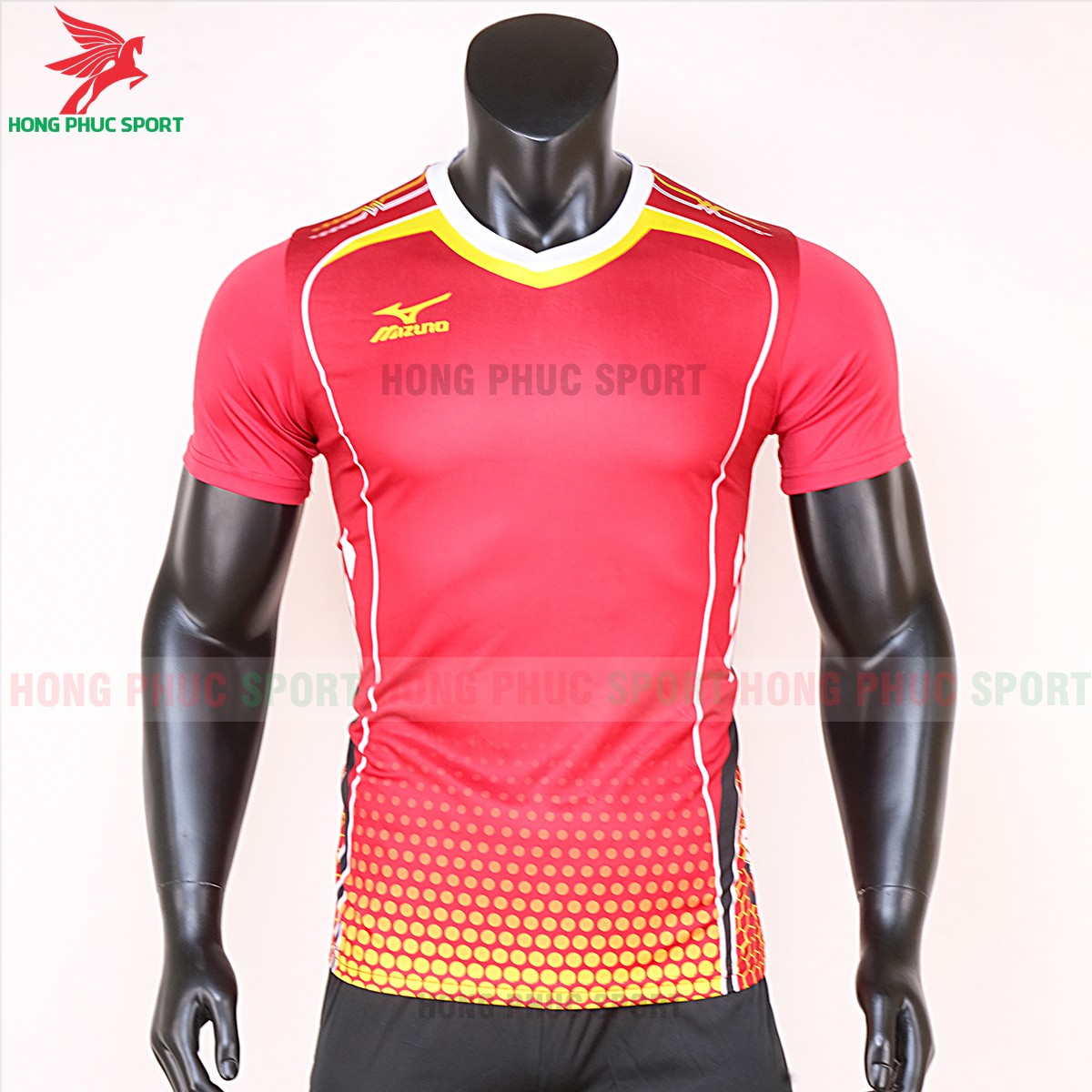 ao-bong-da-khong-logo-mau-xanh-do-5 áo bóng đá không logo Mizuno màu đỏ 1