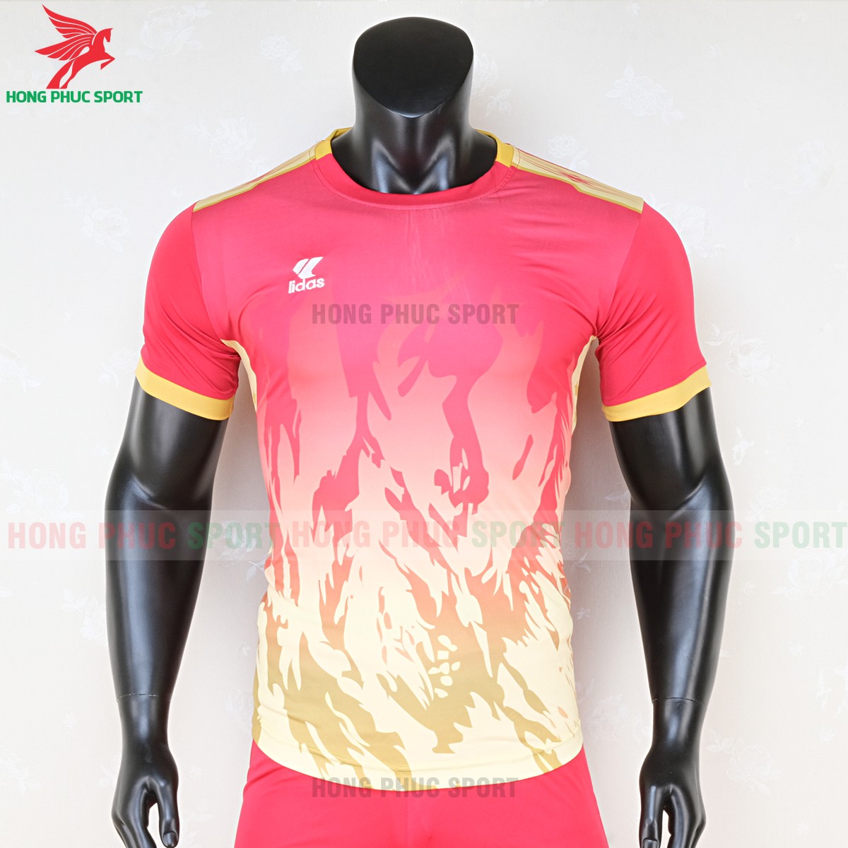 áo bóng đá không logo lidas 089 đỏ vàng