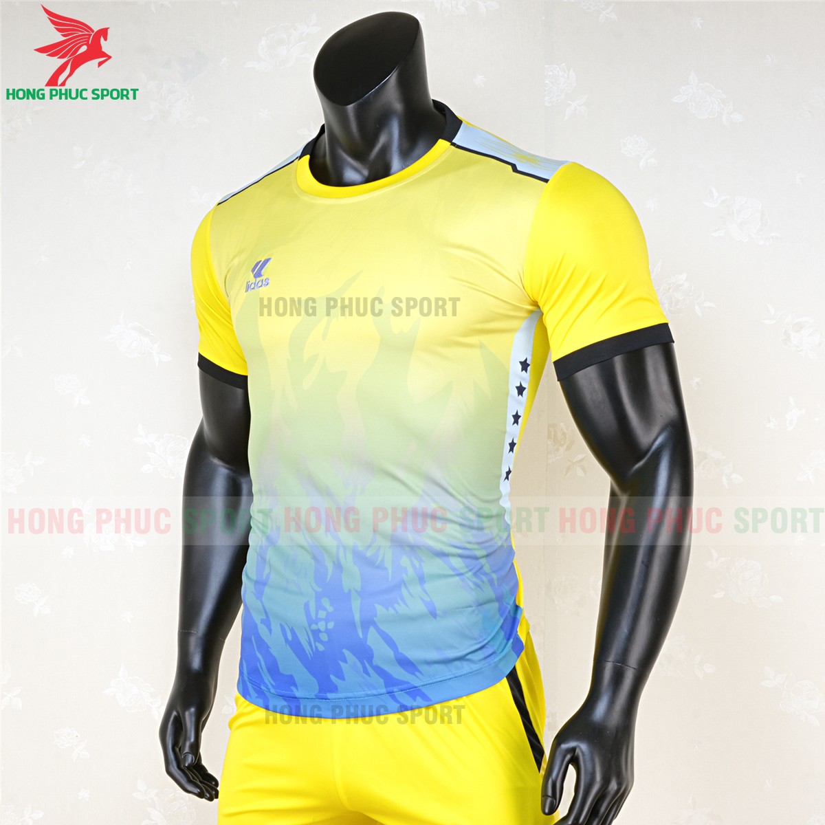áo bóng đá không logo lidas 089 vàng xanh 3