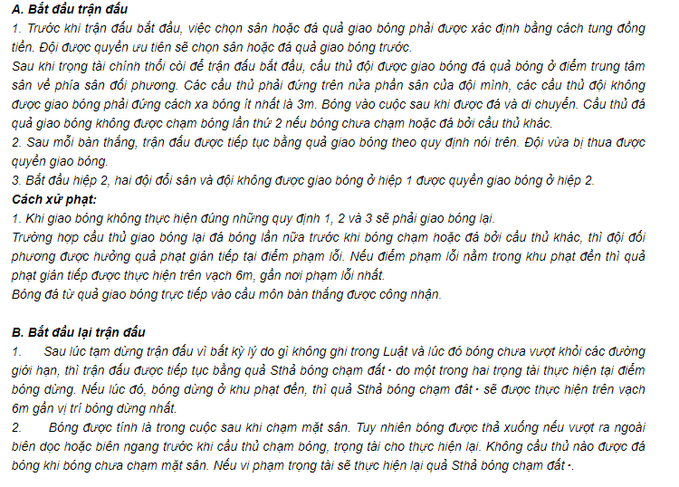 18 luật bóng đá 5 người - FIFA - bắt đầu trận đấu