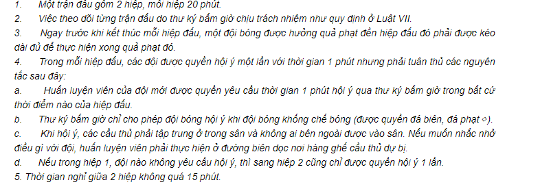 18 luật bóng đá 5 người - FIFA - thời gian thi đấu