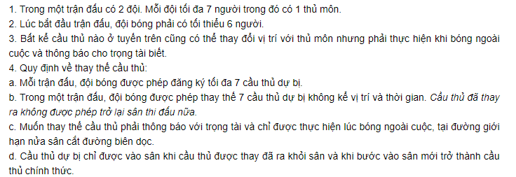 Luật bóng đá 7 người - số lượng cầu thủ