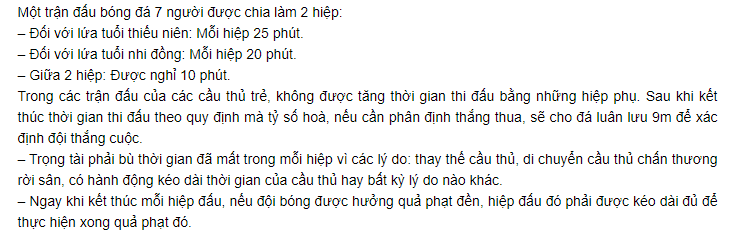 Luật bóng đá 7 người - thời gian thi đấu