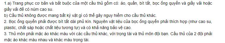 Luật bóng đá 7 người - trang phục thi đấu