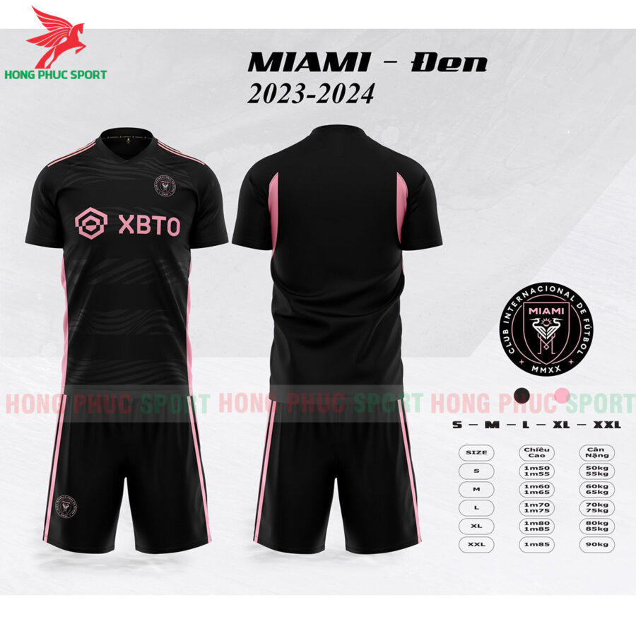 BỘ QUẦN ÁO BÓNG ĐÁ INTER MIAMI 2023 2024 ĐEN - THUN LẠNH CAO CẤP